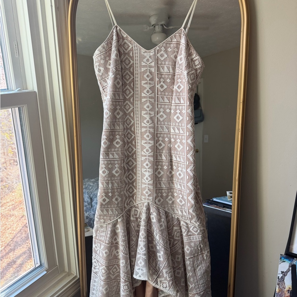 Mikael Aghal Beige Geometric High Low Dress